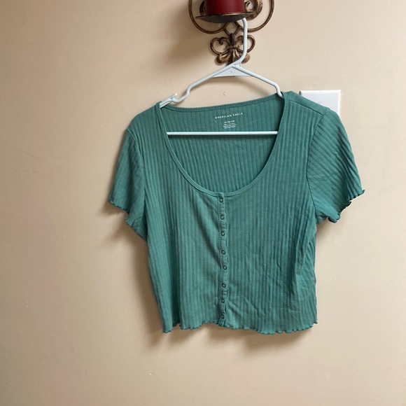 American Eagle Outfitters Tops - American Eagle Outfitters Green Ribbed Crop Top